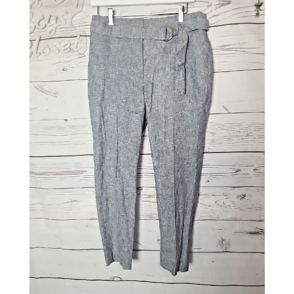 NWT New York & Company NYC Gray High Rise Belted Linen Dress Pants Womans Size 8